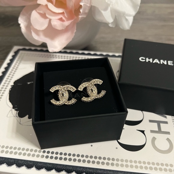CHANEL Jewelry - CHANEL 23V Gold CC Crystals Stud Earrings - AUTH